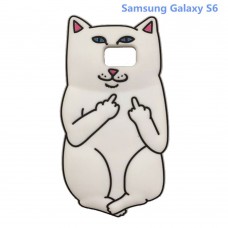 Samsung Galaxy S6 - Funky Middle Finger Cat White 3D Silicone Cartoon Soft Phone Cover Case